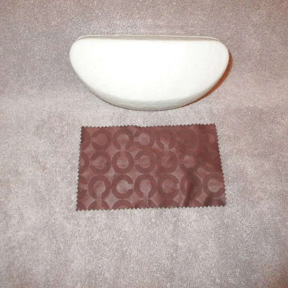 Coach Embossed Leather Sunglasses Case & Cloth Signature C Hard Clamshell White